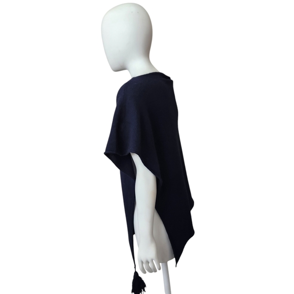 Balboni Bohemian Chic Italian Lux All Cashmere Asymmetrical Black Tassel Cape OS - Picture 12 of 13
